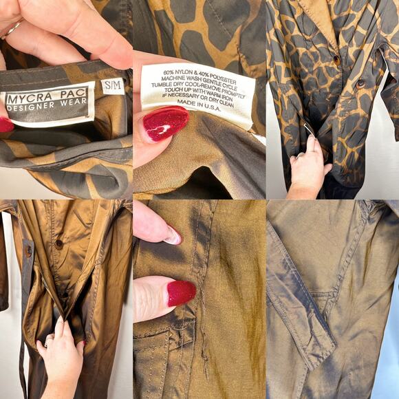 Mycra Pac Reversible Long Giraffe Print Bronze Rain Jacket Coat Small Medium - Picture 12 of 14